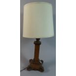 An Edwardian Oak Table Lamp with Scrolled Square Plinth Base