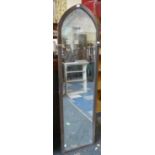A Gothic Style Narrow Dressing Mirror with Arched Top, 134cm High
