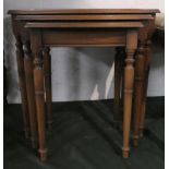 A Nest of Three Walnut Modern Bow Fronted Tables, 51cm Wide