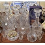 A Tray of Glassware to Include Stuart Crystal and Other Cut Glass Decanters, Etched Cordial