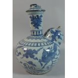 An Early Chinese Blue and White Glazed Earthenware Kendi Drinking Vessel, 19.5cms High (Chips to Rim