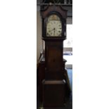 An Early/Mid 19th Century Oak and Mahogany Long Case Clock with Painted Arched Dial Having Date