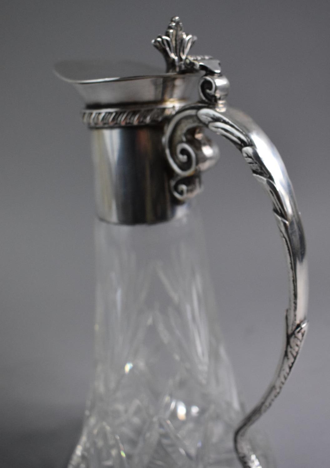 An Edwardian Royal Brierley Braemar Cut Mounted Glass Claret Jug with Silver Plate, 27cm High. - Image 2 of 3