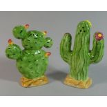 A Clay Art Novelty Cruet in the Form of Two Cactus Plants, Each 12cm High