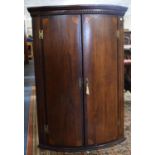 A 19th Century Inlaid Oak Bow Fronted Wall Hanging Corner Cabinet, 75.5cm Wide