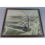 A Framed Print, Artist's Impression of Large Factory in Countryside , 49cm Wide
