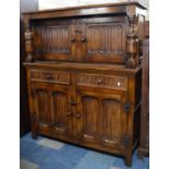 An Oak Linen Fold Court Cupboard with Two Centre Drawers, 121cm Wide