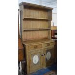 A Vintage Stripped Pine Dresser with Two Centre Drawers and Two Shelf Plate Rack, 121cm Wide