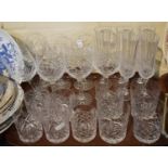 A Tray of Cut Glass to Include Six Wine Glasses, Nine Whiskies, Champagnes