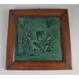 An Oak Framed Mintons Tile Depicting Tavern Scene, Tile 19cm Square