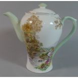 A Shelley "Heather" Pattern Coffee Pot, Chip to Inner Rim of Lid