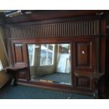 An Edwardian Overmantle Mirror with Bevelled Glass and Two Display Shelves, 129cm Wide