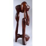 A Scandinavian Carved Hardwood Modern Art Sculpture of Seated Figure with Head in Hand, 46cm High