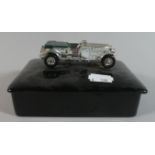 A Black Ceramic Desk Top Box with Vintage Bentley Racing Car Mount, 14cm Long