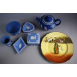 A Tray Containing Various Blue and White Wedgwood Jasperware Together with a Royal Doulton Artful