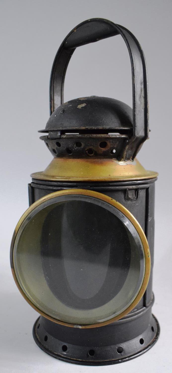 A Vintage Brass Mounted British Rail (Western) Railway Lamp, 31cm High. Missing Burner