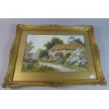 A Gilt Framed Watercolour Depicting Thatched Half Timbered Cottage in Summer Signed Bottom Right