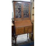 A Mid 20th Century Mahogany Bureau Bookcase with Leaded Glass Top, 81cm Wide