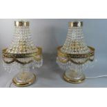 A Pair of Ornate and Gilt Crystal Table Lamps. Each 50cm high