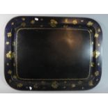 A 19th Century Gilt Decorated Lacquered Papier Mache Rectangular Tray, 76cm Wide
