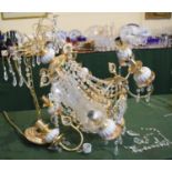 A Large Gilt and Crystal Six Branch Chandelier, 67cm High