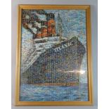 A Pine Framed Impressionist Style Jigsaw of the Titanic, 72cm High