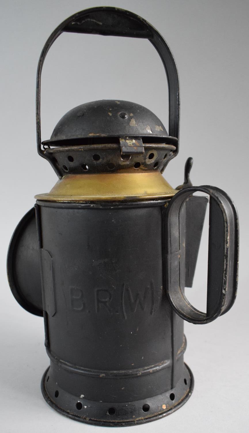 A Vintage Brass Mounted British Rail (Western) Railway Lamp, 31cm High. Missing Burner - Image 2 of 2