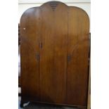 An Art Deco Oak Double Wardrobe and Matching Bed Frame
