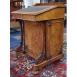 A Late 19th Century Walnut Davenport with Hinged Lid Having Tooled Leather Writing Surface to Fitted