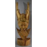 A Large Carved Wooden Thai Mask, 66.5cm high