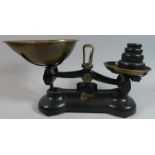 A Set of Brass Mount Librasco Kitchen Scales and Weights