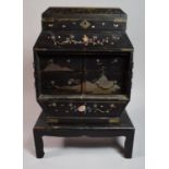 A Vintage Lacquered Oriental Collectors Cabinet on Stand, Missing Doors and in Need of
