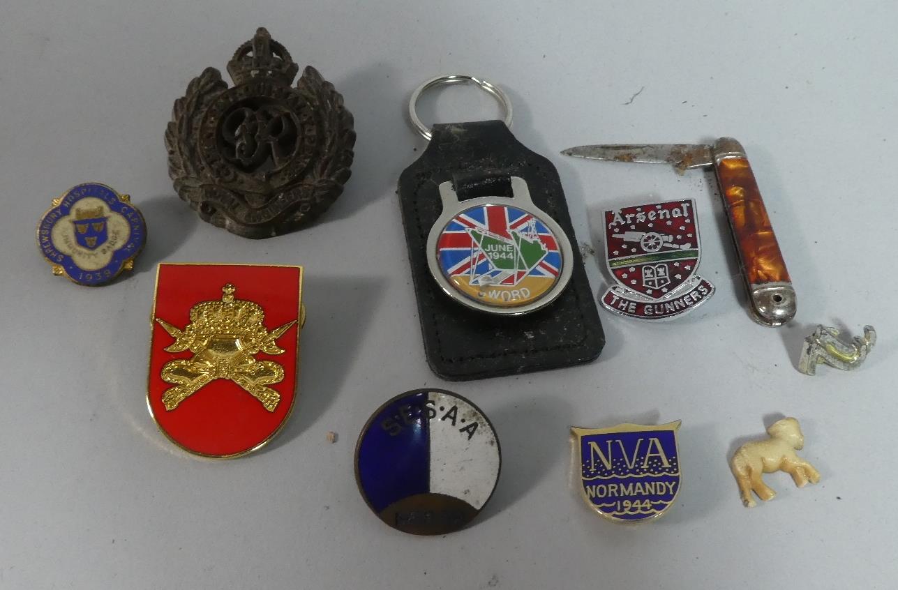 A Collection of Enamelled Badges to Include Arsenal, Shrewsbury Hospital 1939, Miniature Penknife,