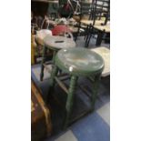 Two Vintage Green Painted Circular Topped Stools