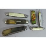 A Collection of Six Small Vintage Pen and Fruit Knives