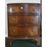A Reproduction Mahogany Bow Fronted Miniature Chest of Three Long Drawers with Bracket Feet, 56cm