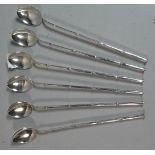 A Set of Six Oriental Silver Iced Tea Straw Spoons, The Hollow Handles Modelled As Bamboo,