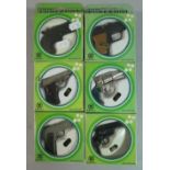 A Collection of Six Diecast Metal Miniature Sure Shot Pistols by Zylmex in Original Packs