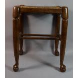 A Mid 20th Century Rush Topped Rectangular Stool on Turned Supports, 37cm Wide