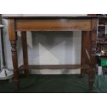 A Stained Pine Rectangular Side Table with Stretcher Shelf, 87cm Wide