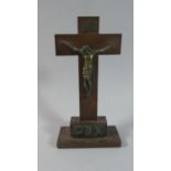 A Mid 20th Century Oak Crucifix with Brass Corpus Christi, 26cm High