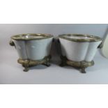 A Pair of Reproduction French Style Ormolu Mounted Two Handled Wine Coolers on Four Scrolled