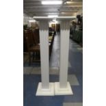 A Pair of White Painted Reeded Square Topped Torchere Stands, Each 97cm High