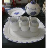 A Collection of Blue and White Kitchen China to Include Large Meat Plate, Three Jugs, Lidded