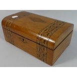 A Continental Walnut Dome Topped Workbox with Banded Inlay and Removable Inner Tray, 25.5cm Wide