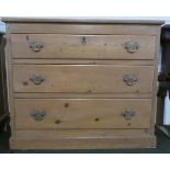 A Modern Pine Three Drawer Bedroom Chest with Pierced Brass Drop Handles, 94cm Wide