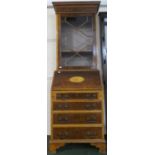 A Late 20th Century Reproduction Burr Walnut Bureau Bookcase with Fall Front to Fitted Interior,