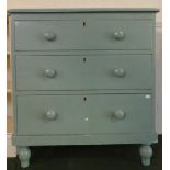 A Late 19th/Early 20th Century Green Painted Pine Bedroom Chest of Three Long Drawers, 83.5cm Wide