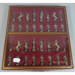 A Modern Set of Metal Chess Pieces in the Form of Classical Greek Figures, King 5.5cm High