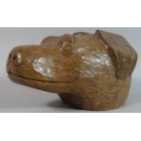 A Hand Carved Study of a Dogs Head Inscribed Under VII/87, 20cm Long